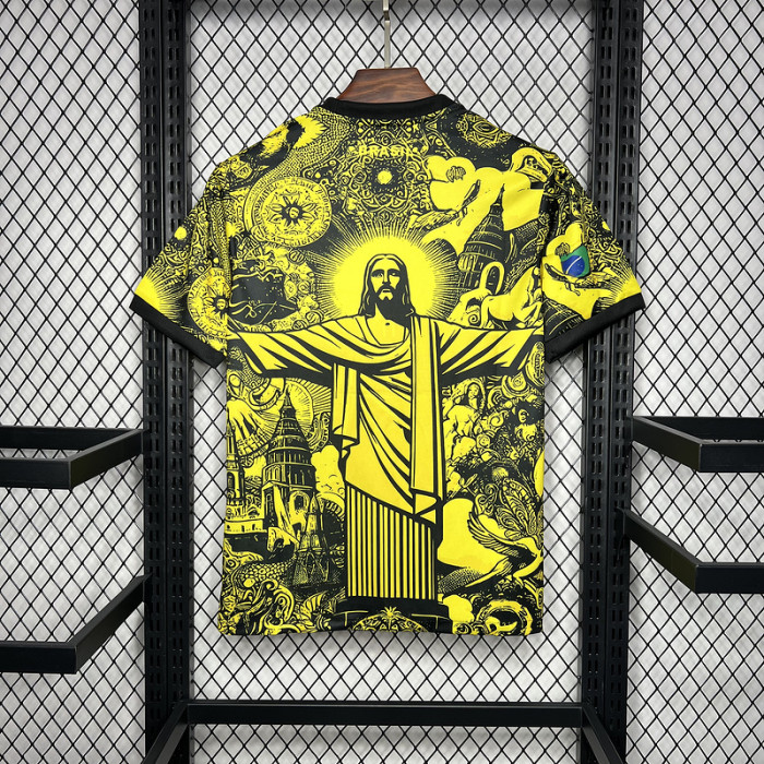 Fan Version 2024 Brazil Yellow Jesus Special Edition Soccer Jersey Brasil Football Shirt