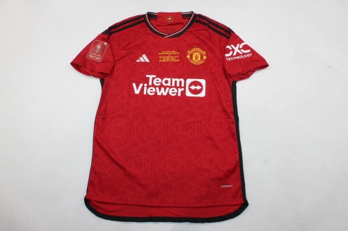 with Front Lettering+FA Cup Patch Fan Version 2023-2024 Manchester United Home Soccer Jersey Man United Football Shirt