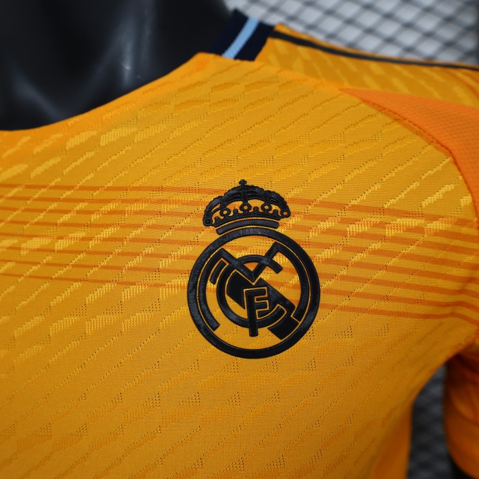 Player Version 2024-2025 Real Madrid Away Orange Soccer Jersey Real Football Shirt