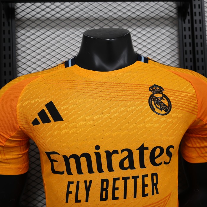Player Version 2024-2025 Real Madrid Away Orange Soccer Jersey Real Football Shirt