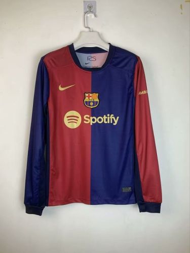 Long Sleeve Barca Camisetas de Futbol 2024-2025 Barcelona Home Soccer Jersey