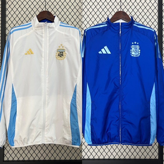 2024 Argentina Blue/White Trench Coat Soccer Reversible Windbreaker Jacket Football Jacket