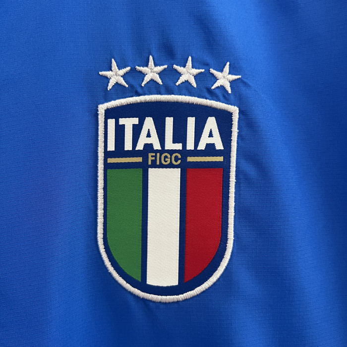 2024 Italy Blue/White Trench Coat Soccer Reversible Windbreaker Jacket Football Jacket