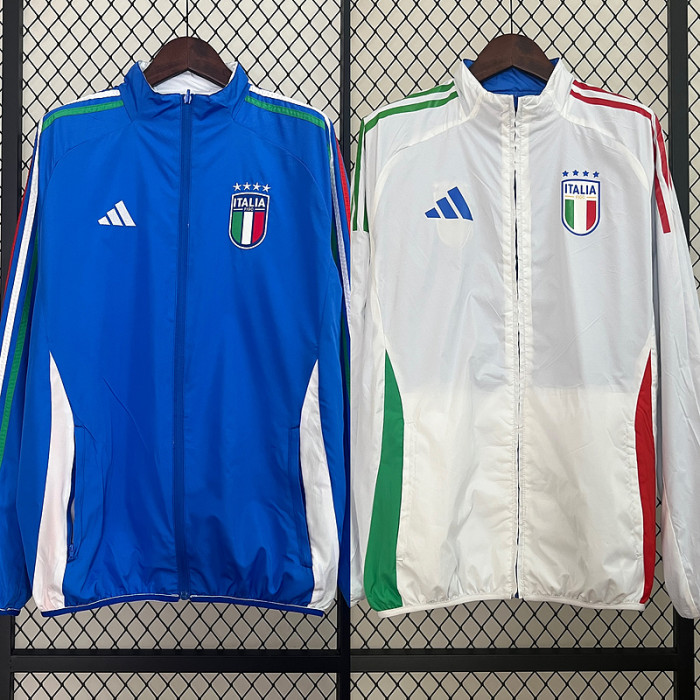 2024 Italy Blue/White Trench Coat Soccer Reversible Windbreaker Jacket Football Jacket