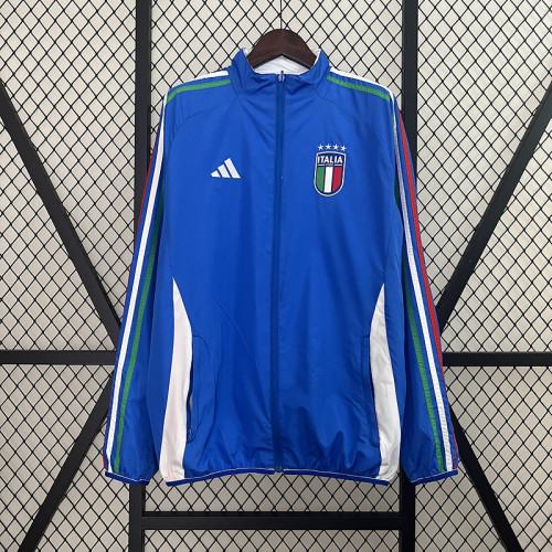 2024 Italy Blue/White Trench Coat Soccer Reversible Windbreaker Jacket Football Jacket