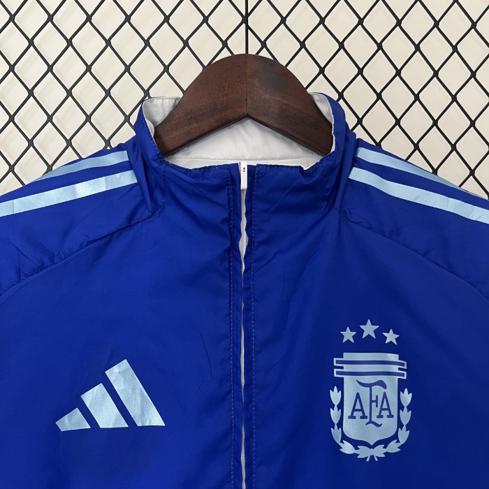 2024 Argentina Blue/White Trench Coat Soccer Reversible Windbreaker Jacket Football Jacket