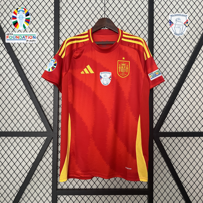 with UEFA NATIONS LEAGUE WINNER 2023 Patch+Euro 2024 Badge Fan Version Spain 2024 Home Soccer Jersey España Camisetas de Futbol