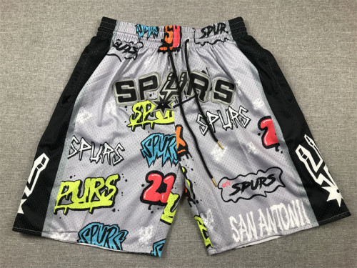 with Pocket San Antonio Spurs Grey NBA Shorts Graffiti Basketball Shorts