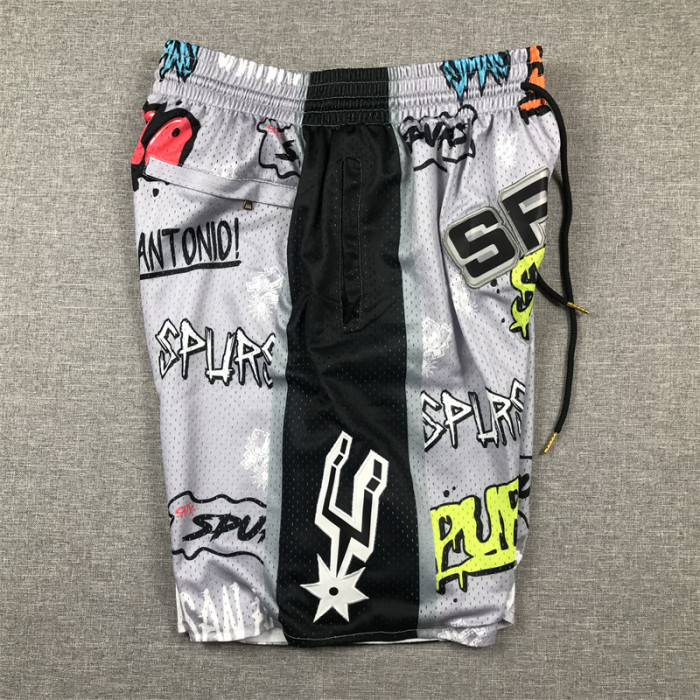 with Pocket San Antonio Spurs Grey NBA Shorts Graffiti Basketball Shorts