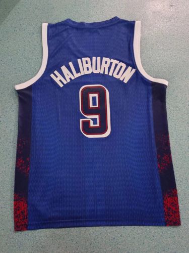USA HALBURTON 9 Dark Blue NBA Shirt United States Basketball Jersey