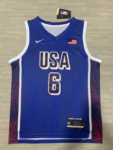 USA JAMES 6 Dark Blue NBA Shirt United States Basketball Jersey