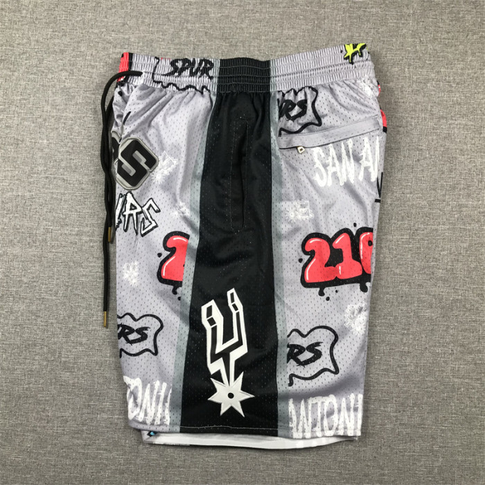 with Pocket San Antonio Spurs Grey NBA Shorts Graffiti Basketball Shorts