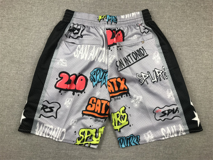 with Pocket San Antonio Spurs Grey NBA Shorts Graffiti Basketball Shorts
