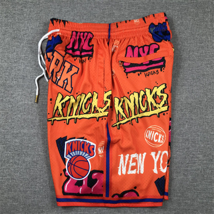 with Pocket New York Knicks Orange NBA Shorts Graffiti Basketball Shorts
