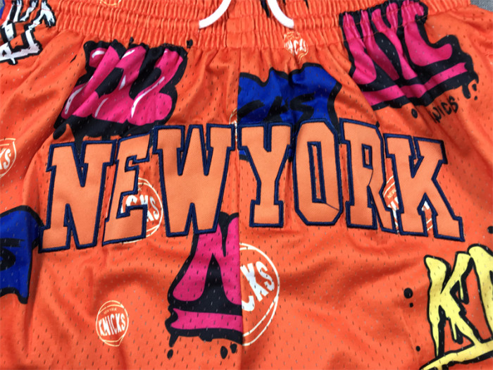 with Pocket New York Knicks Orange NBA Shorts Graffiti Basketball Shorts