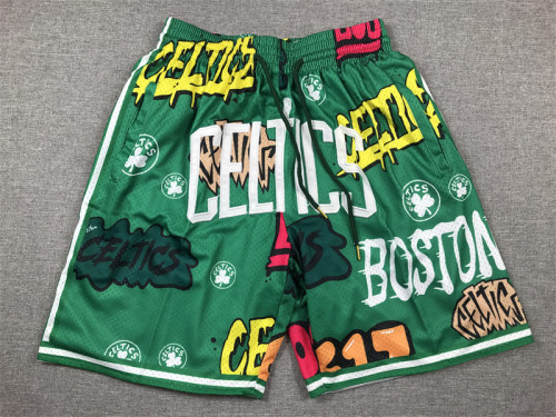 with Pocket Boston Celtics NBA Shorts Green Graffiti Basketball Shorts