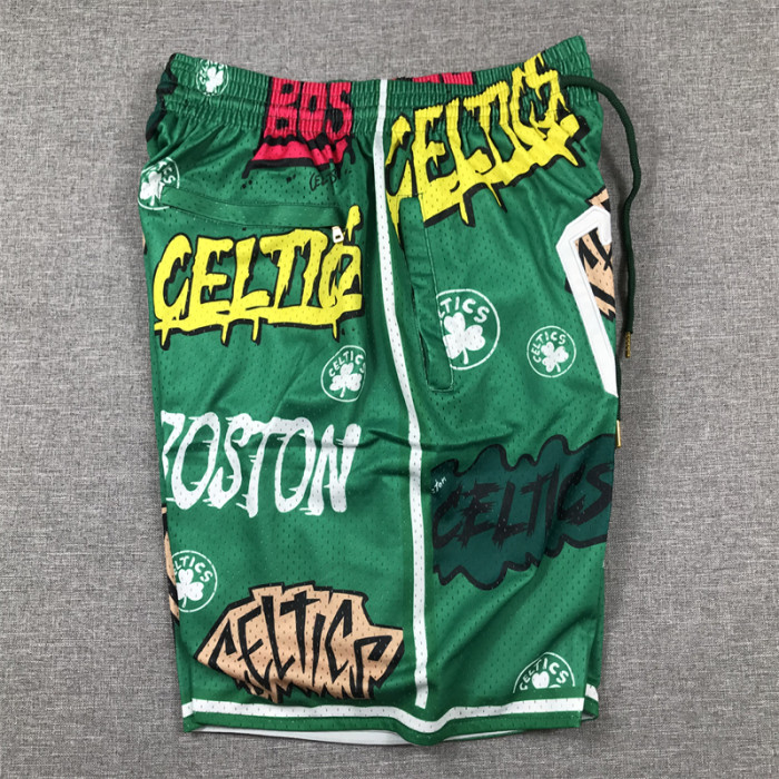 with Pocket Boston Celtics NBA Shorts Green Graffiti Basketball Shorts