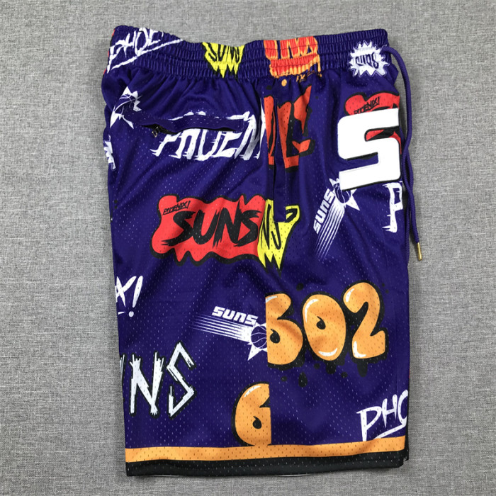 with Pocket Phoenix Suns Purple NBA Shorts Graffiti Basketball Shorts