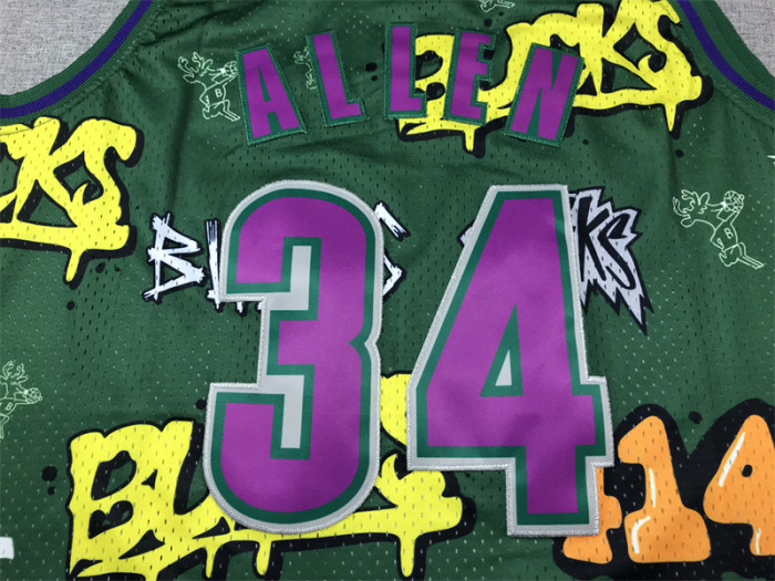 Mitchell&ness 2000-01 Milwaukee Bucks 34 RAY ALLEN Green NBA Shirt Basketball Jersey