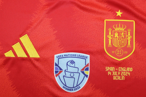 with Front Lettering+UEFA NATIONS LEAGUE WINNER 2023 Patch+Euro 2024 Badge Fan Version Spain 2024 Final Home Soccer Jersey España Camisetas de Futbol