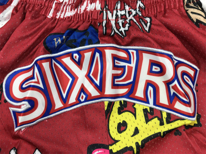 with Pocket Philadelphia 76ers NBA Shorts Red Graffiti Basketball Shorts