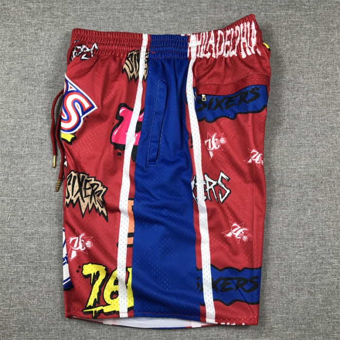 with Pocket Philadelphia 76ers NBA Shorts Red Graffiti Basketball Shorts