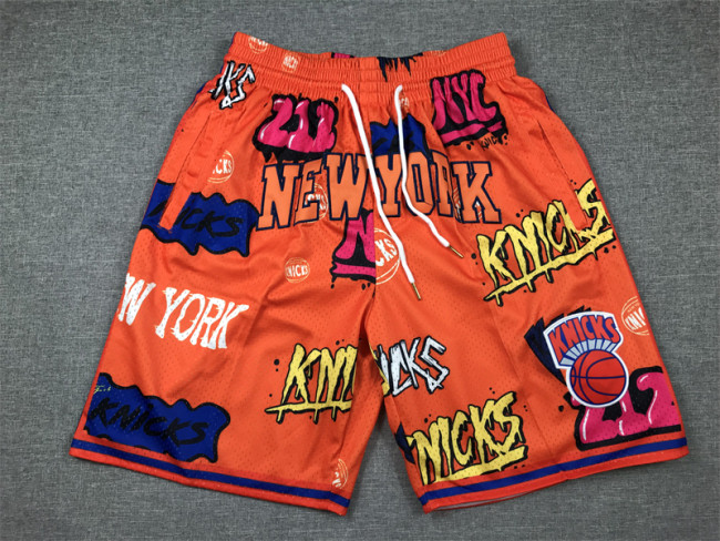 with Pocket New York Knicks Orange NBA Shorts Graffiti Basketball Shorts