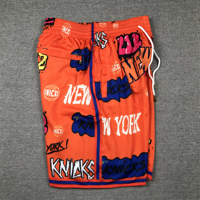 with Pocket New York Knicks Orange NBA Shorts Graffiti Basketball Shorts