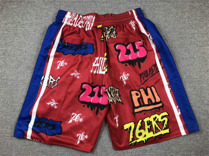 with Pocket Philadelphia 76ers NBA Shorts Red Graffiti Basketball Shorts