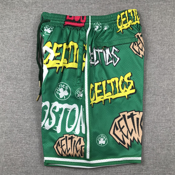 with Pocket Boston Celtics NBA Shorts Green Graffiti Basketball Shorts