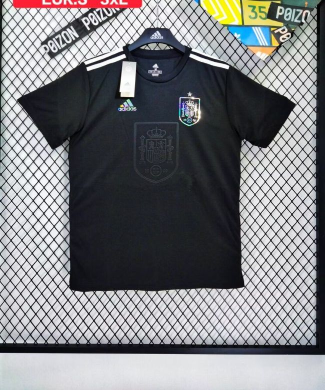 Spain 2024 Black Bling Logo T-shirt Football Shirt
