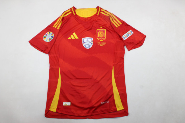 with Front Lettering+UEFA NATIONS LEAGUE WINNER 2023 Patch+Euro 2024 Badge Player Version Spain 2024 Final Home Soccer Jersey España Camisetas de Futbol