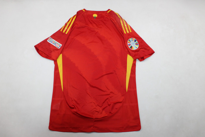 with Front Lettering+UEFA NATIONS LEAGUE WINNER 2023 Patch+Euro 2024 Badge Player Version Spain 2024 Final Home Soccer Jersey España Camisetas de Futbol
