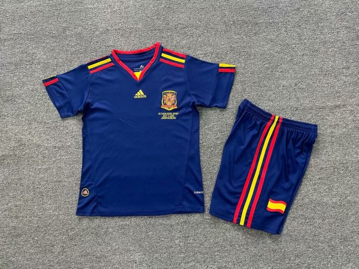 with Front Lettering Retro Youth Uniform Kids Kit 2010 Spain Away Soccer Jersey Shorts Child Football Set