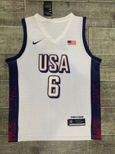 USA JAMES 6 White NBA Shirt United States Basketball Jersey