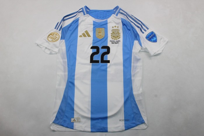with new Front Patch+Front Lettering Player Version Argentina 2024 Final Home Home Soccer Jersey Blue Football Shirt