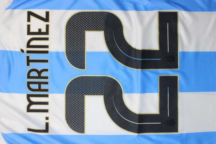 with new Front Patch+Front Lettering Player Version Argentina 2024 L.MARTINEZ 22 Final Home Home Soccer Jersey Blue Football Shirt