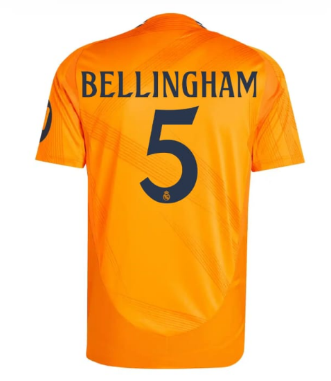 Fan Version 2024-2025 Real Madrid BELLINGHAM 5 Away Orange Soccer Jersey Real Football Shirt