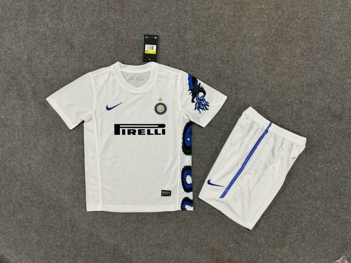 Retro Youth Uniform Kids Kit 2010-2011 Inter Milan Away White Soccer Jersey Shorts Vintage Child Football Set