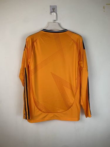 Long Sleeve Fan Version 2024-2025 Real Madrid Away Orange Soccer Jersey Real Football Shirt