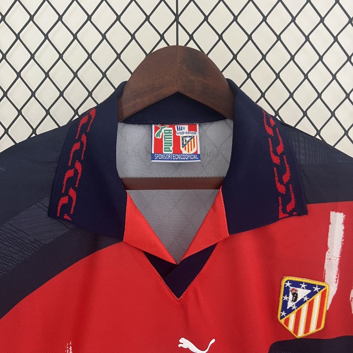 with LFP Patch Retro Jersey 1996-1997 Atletico Madrid Away Black/Red Soccer Jersey Vintage Football Shirt