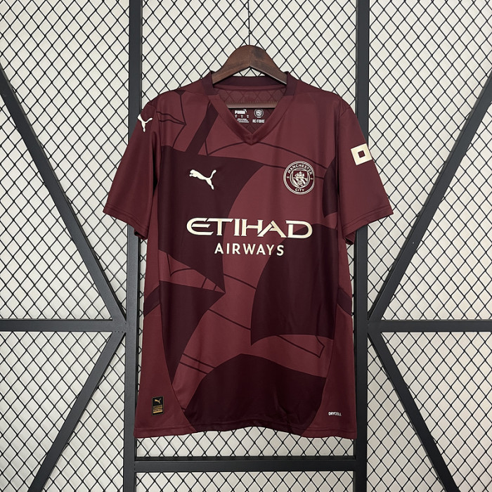 Fan Version Manchester City 2024-2025 Third Away Dark Red Soccer Jersey Man City Football Shirt