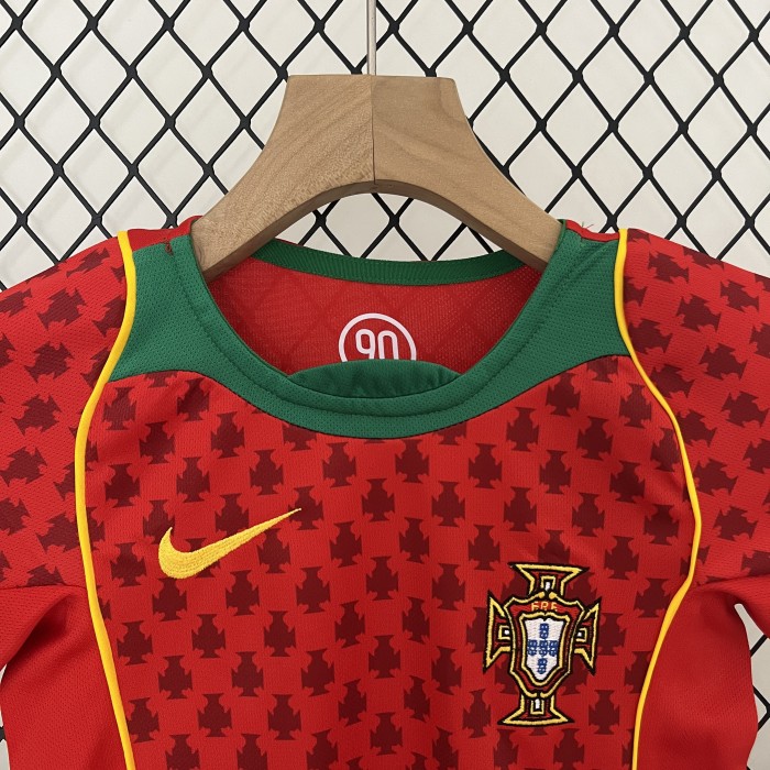 Retro Youth Uniform Kids Kit 2004 Portugal Home Soccer Jersey Shorts Vintage Child Football Set