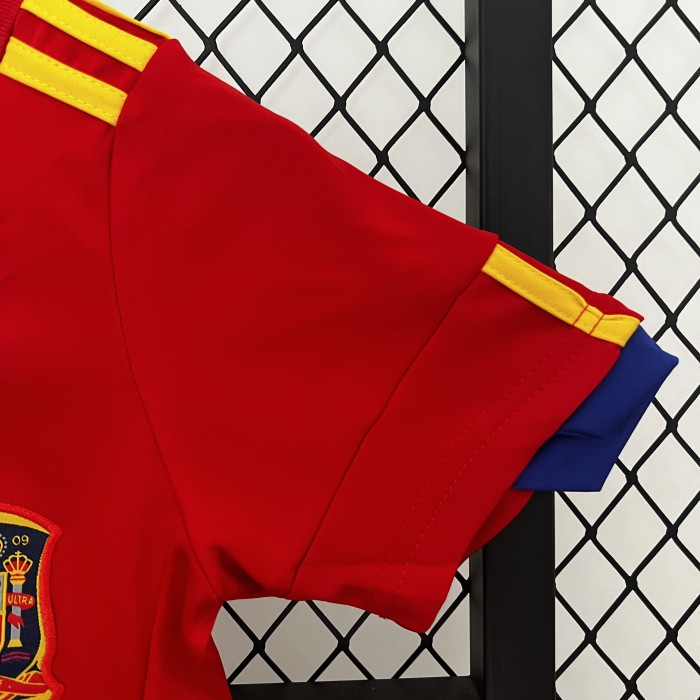 Retro Youth Uniform Kids Kit 2010 Spain Home Soccer Jersey Shorts Child Football Set