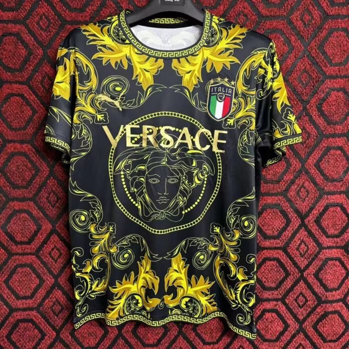 Fans Version 2024 Italy x Versace Black/Gold Soccer Jerjsey