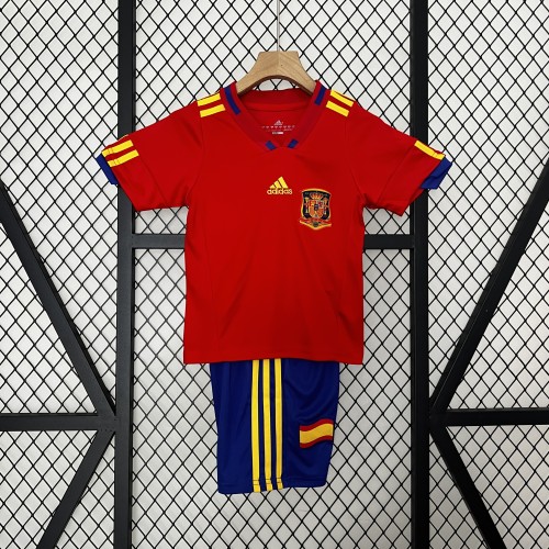 Retro Youth Uniform Kids Kit 2010 Spain Home Soccer Jersey Shorts Child Football Set