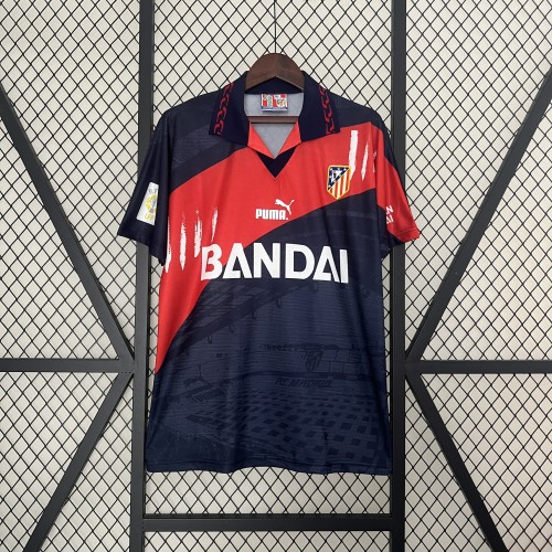 with LFP Patch Retro Jersey 1996-1997 Atletico Madrid Away Black/Red Soccer Jersey Vintage Football Shirt