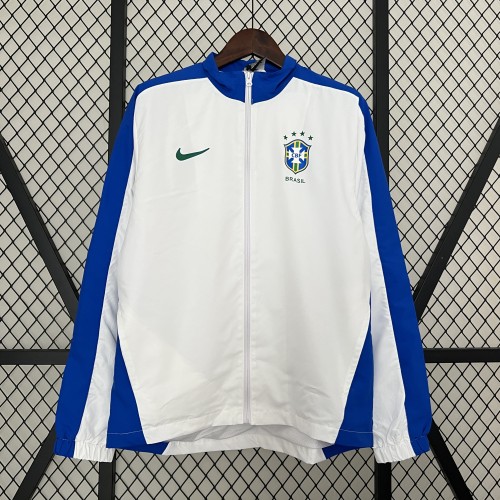 2024 Brazil White/Blue Soccer Hoodie Football Windbreaker Jacket