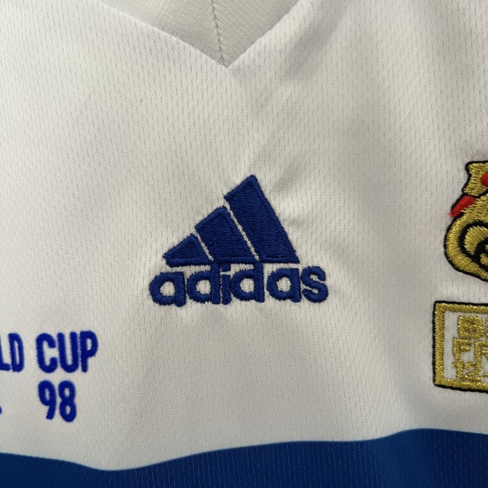 with Front Lettering Retro Youth Uniform Kids Kit 1998 France Away White Soccer Jersey Shorts Child Football Set