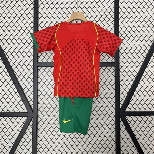 Retro Youth Uniform Kids Kit 2004 Portugal Home Soccer Jersey Shorts Vintage Child Football Set